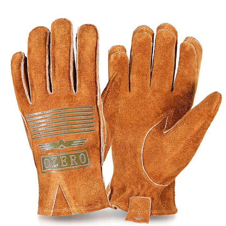 OZERO Man Work Gloves Stretchable Tough Grip Leather for Utility Construction Wood Cutting Cowhide Gardening Hunting Gloves 2010
