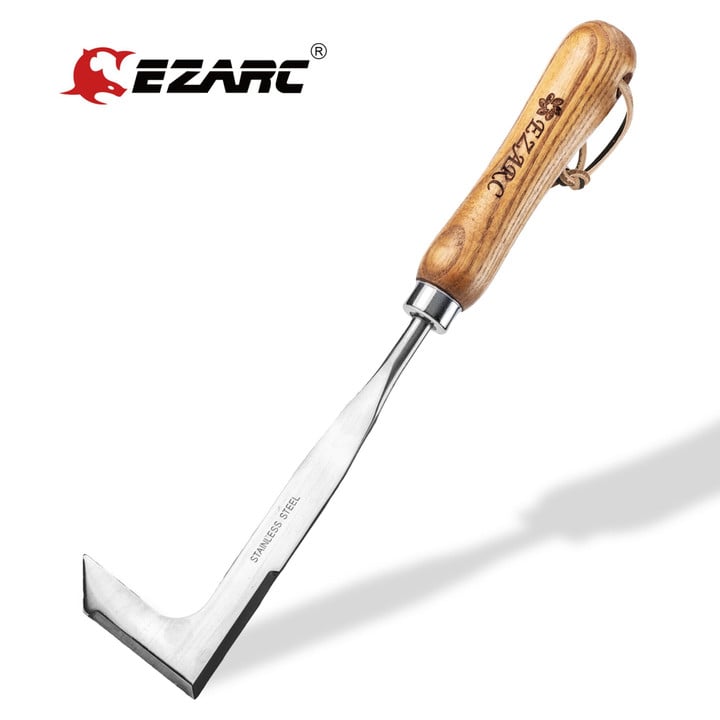 EZAEC Crack Weeder Crevice Weeding Tool Stainless Steel Manual Weeder Beech Handle Lawn Yard Gardening Tool
