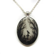 Black Raven Cemetery Photo Glass Art Pendant Crow Bird Necklace