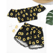 Sunflower Print Suit Women Summer Off Shoulder Crop Tops and Shorts Outfit Two-Piece Set Woman