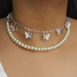 Vintage Pearl Double Layer Clavicle Chain Necklace Creative Personality Butterfly Pendant