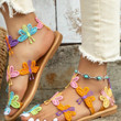 Summer New Flat Sandals Colorful Butterfly for Women's