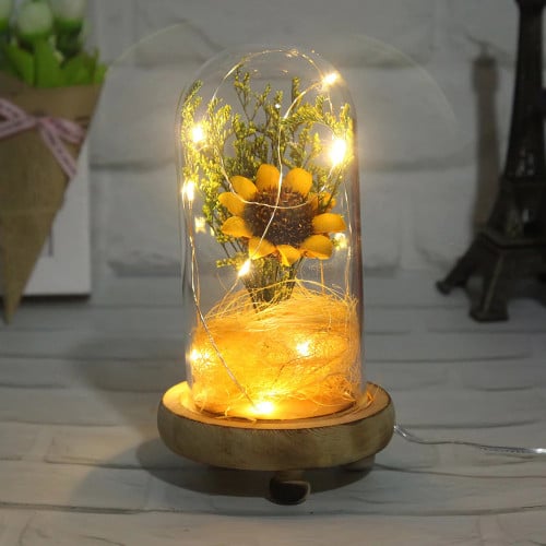 Artificial Sunflower in Glass Dome Gifts for Women Enchanted Flower with LED