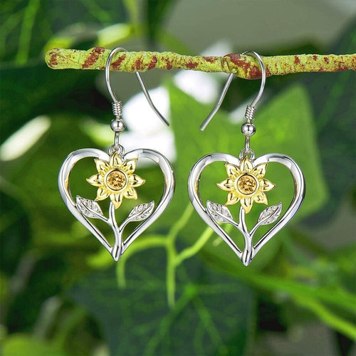 Rose Valley Sunflower Dangle Earrings for Women Fashion Heart Drop Earrings