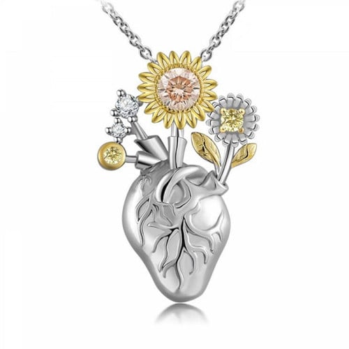 Sunflower Heart Jewelry For women's + Butterfly Necklace