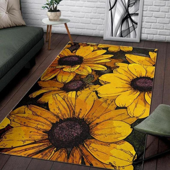 Sunflower Vintage Area Rug, Sunflower Rug, Sunflower Carpet, Holiday Gifts, Rugs For Living Room