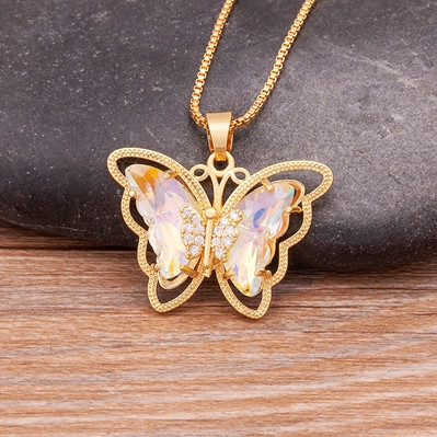 Top Quality Austrian Crystal Zircon 10 Colors Butterfly Pendant For Women