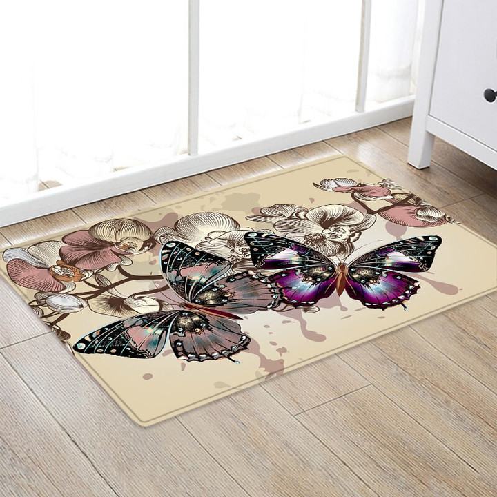 Butterfly Flower Printed Living Room Rug Kitchen Bedroom Carpet