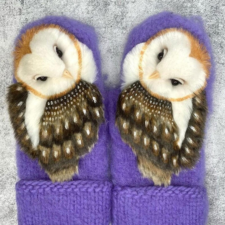 Unisex Winter Warm Owl Gloves Hand Knitted Wool Nordic Mittens