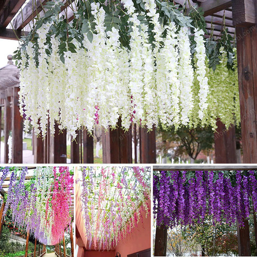 Wisteria Artificial Flower Rattan Wreath Arch For Plant Wall Decor