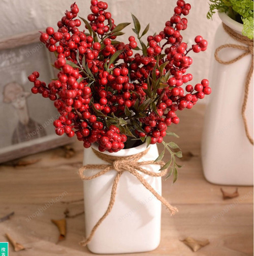 Red Berry Bouquet Artificial Pine Cone Flower For Wedding Decor