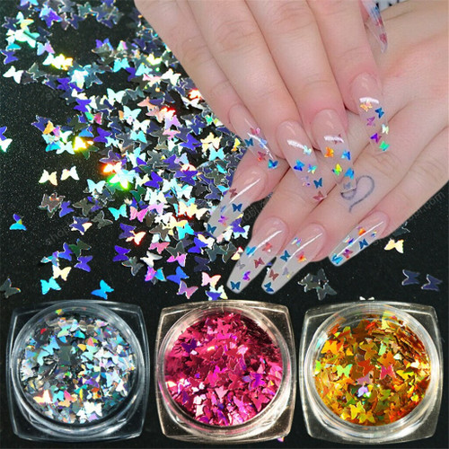 Mirror Sparkly Butterfly Nail Sequins Paillette Mixed 3D Glitter