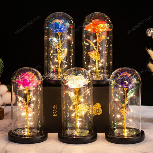 Glass Galaxy Rose Flower Preserved LED Light Artificial Gift for Women
