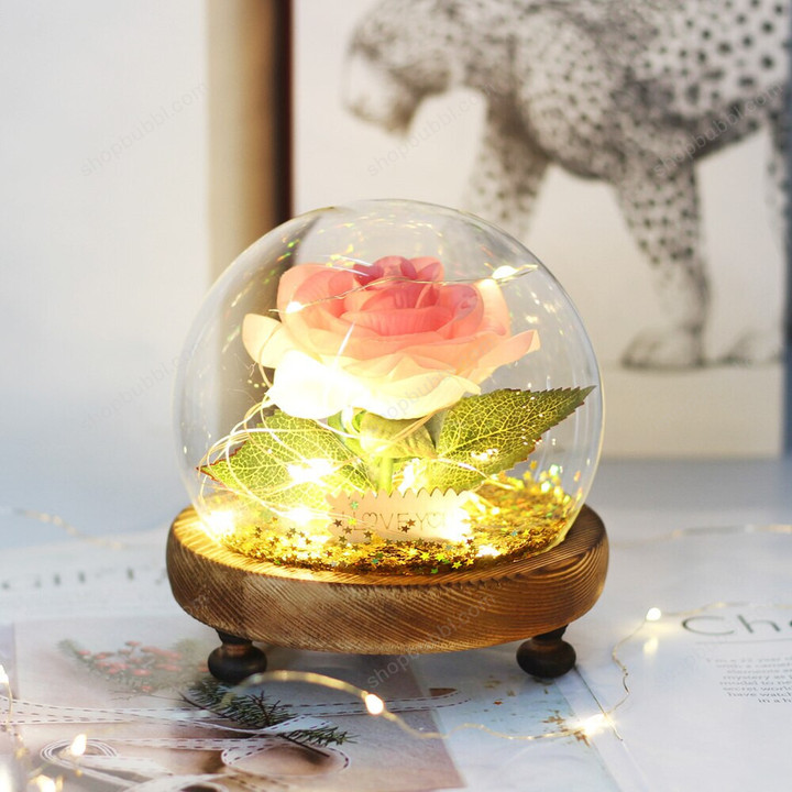 Wedding Decor Artificial Flower Beauty And The Beast Eternal Rose Lights In Dome For Party Home Decor Birthday Gift