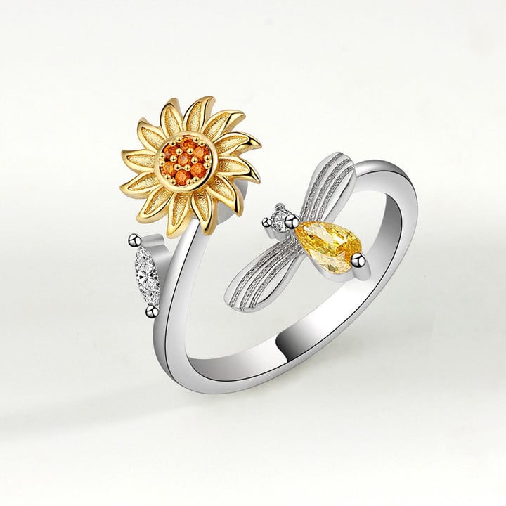 This is a Discount for you - Spinning Sunflower Bee Anxiety Ring For Women Rotatable Adjustable Unusual Anti-stress Spinner Fidget Rings Fashion Jewelry