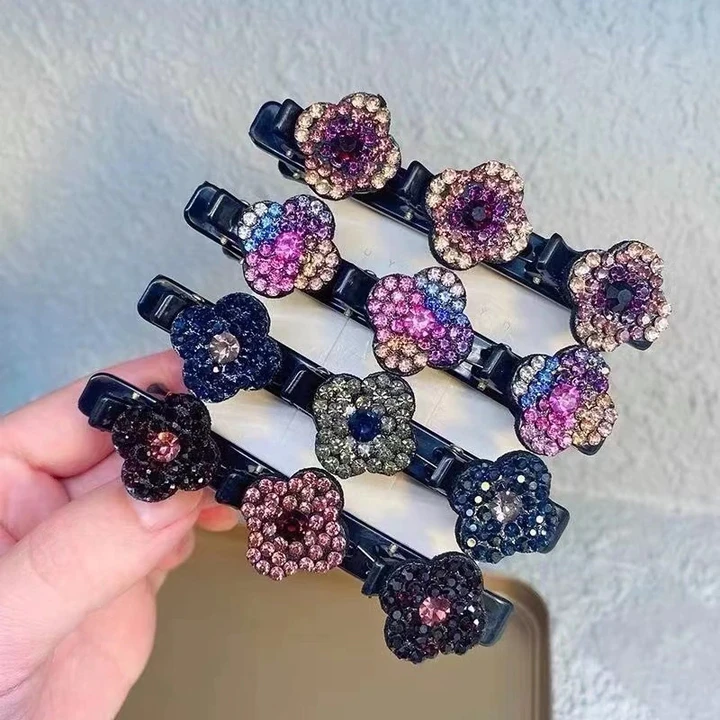 This is a Discount for you - Sparkling Crystal Stone Braided Hair Clips 3 Flower Hair Accessory For Women Girls