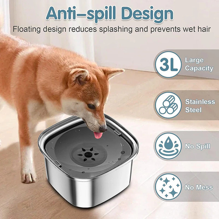 Large Anti-splash 3000ml Dog Water Bowl Stainless Steel