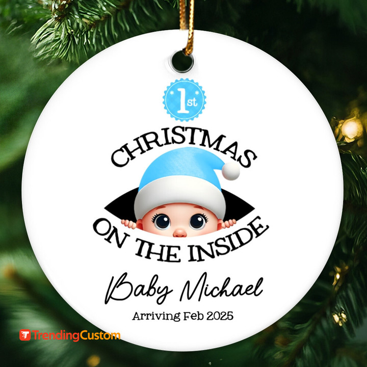 Personalized Baby's First Christmas On the Inside Ornament, Custom Pregnancy Reveal Ornament, Expecting Parents