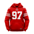 Nick Bosa 97 San Francisco 49ers Home All Over Printed Pullover Hoodie - Scarlet
