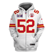Creed Humphrey 52 Kansas City Chiefs Super Bowl LVIII 3D Printed Zip Hoodie - White