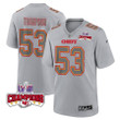 BJ Thompson 53 Kansas City Chiefs Super Bowl LVIII Champions 4 Stars Patch Atmosphere Fashion Game Men Jersey - Gray