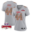 Cam Jones 44 Kansas City Chiefs Super Bowl LVIII Champions 4 Stars Patch Atmosphere Fashion Game Women Jersey - Gray