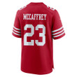 Christian McCaffrey 23 San Francisco 49ers Throwing Ball Signed Game Men Jersey - Scarlet