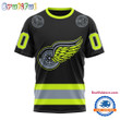 Detroit Red Wings Specialized FireFighter Uniforms Color Design Custom Name Number All Over Printed T-shirt - Black