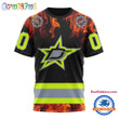 Dallas Stars Special Honoring Firefighters Custom Name Number All Over Printed T-shirt - Black