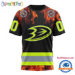 Anaheim Ducks Special Honoring Firefighters Custom Name Number All Over Printed T-shirt - Black