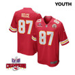 Travis Kelce 87 Kansas City Chiefs Super Bowl LVIII Champions 4 Stars Patch Game YOUTH Jersey - Red