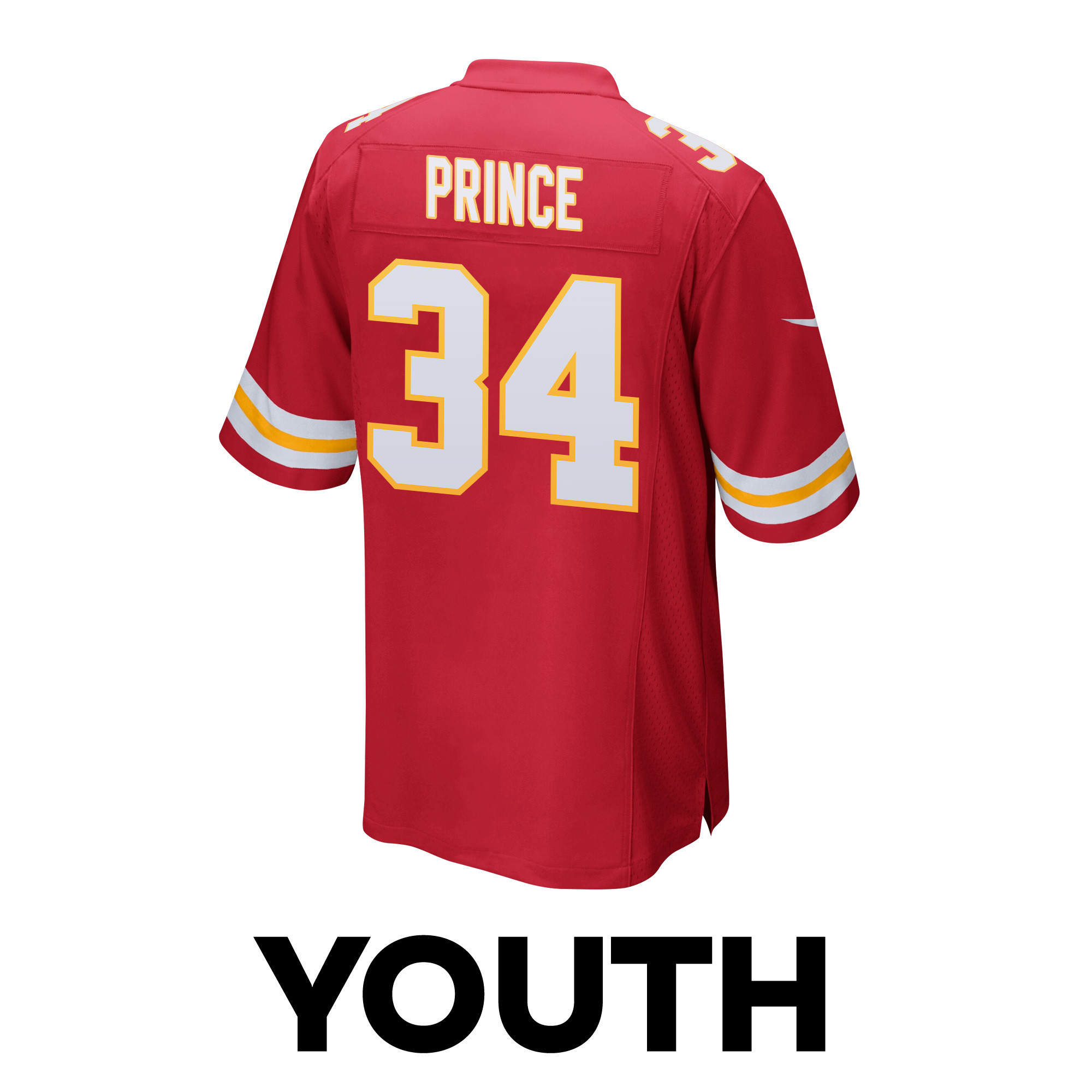 Deneric Prince 34 Kansas City Chiefs Super Bowl LVIII Champions 4 Stars Patch Game YOUTH Jersey - Red
