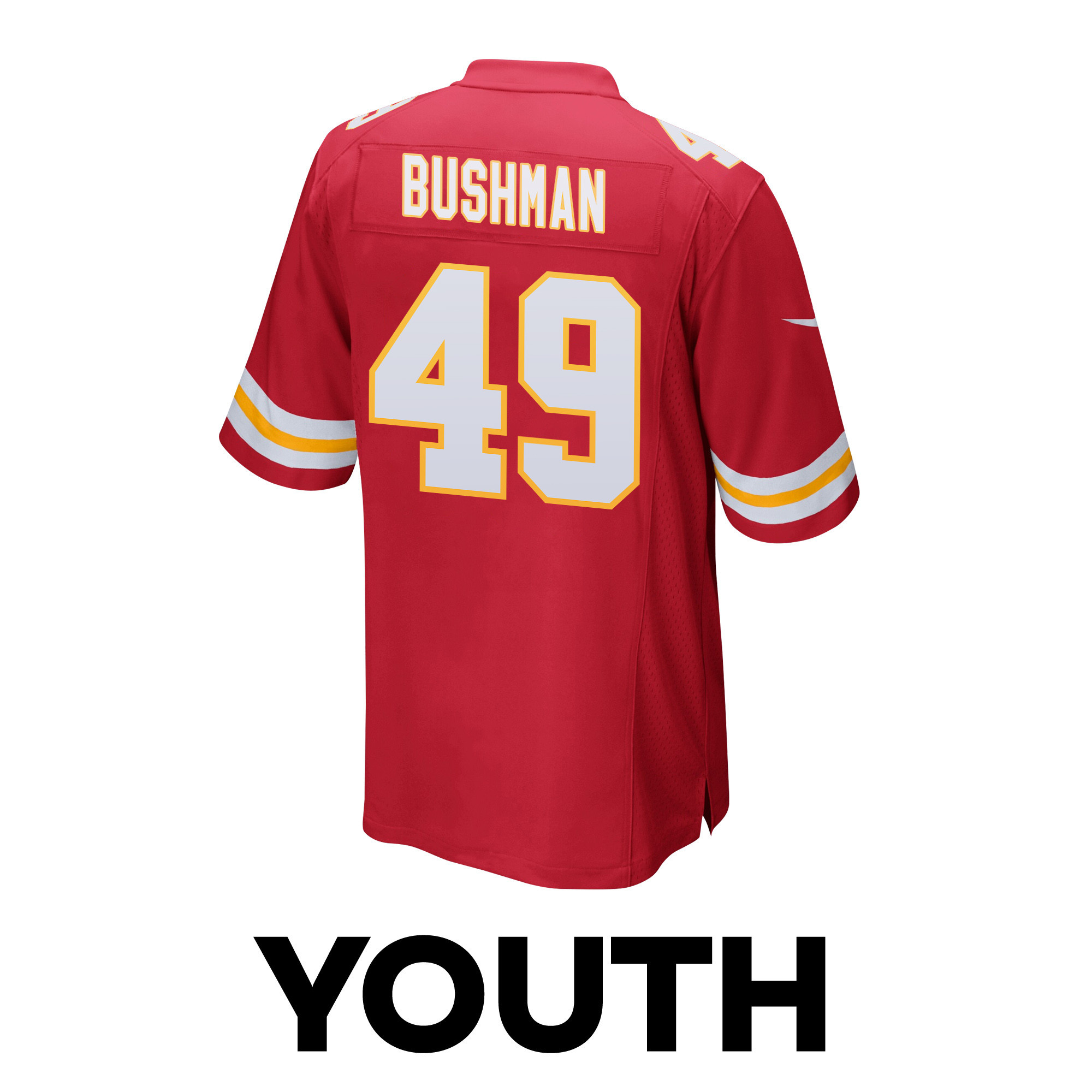 Matt Bushman 49 Kansas City Chiefs Super Bowl LVIII Champions 4 Stars Patch Game YOUTH Jersey - Red