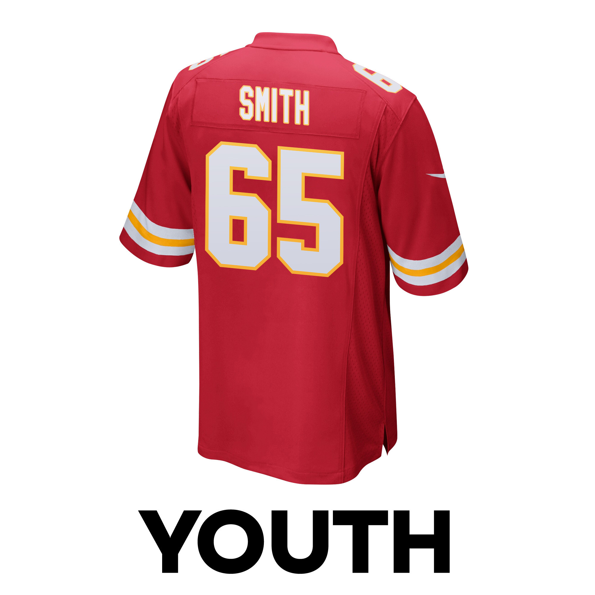 Trey Smith 65 Kansas City Chiefs Super Bowl LVIII Champions 4 Stars Patch Game YOUTH Jersey - Red