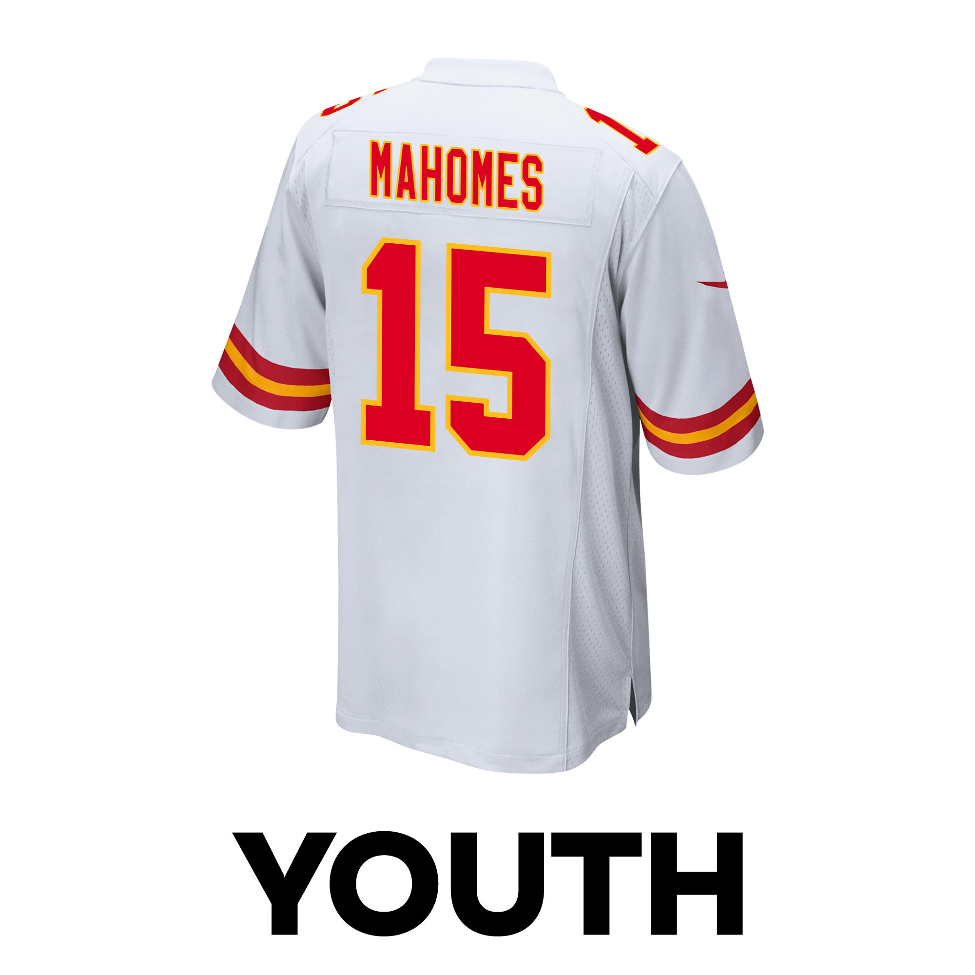 Patrick Mahomes 15 Kansas City Chiefs Super Bowl LVIII Champions 4 Stars Patch Game YOUTH Jersey - White