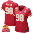 Tershawn Wharton 98 Kansas City Chiefs Super Bowl LVIII Champions 4X Game Women Jersey - Red