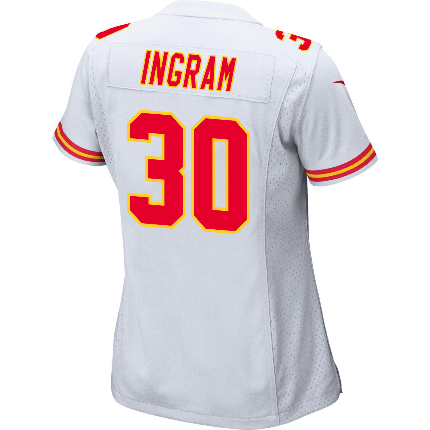 Keaontay Ingram 30 Kansas City Chiefs Super Bowl LVIII Champions 4X Game Women Jersey - White