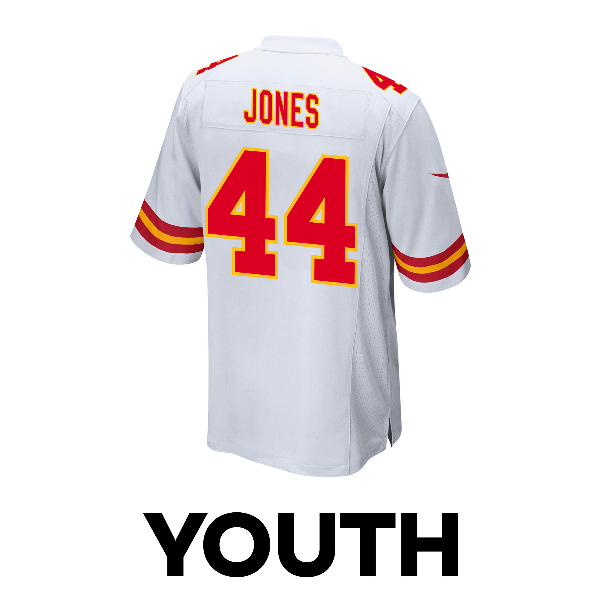 Cam Jones 44 Kansas City Chiefs Super Bowl LVIII Champions 4X Game YOUTH Jersey - White