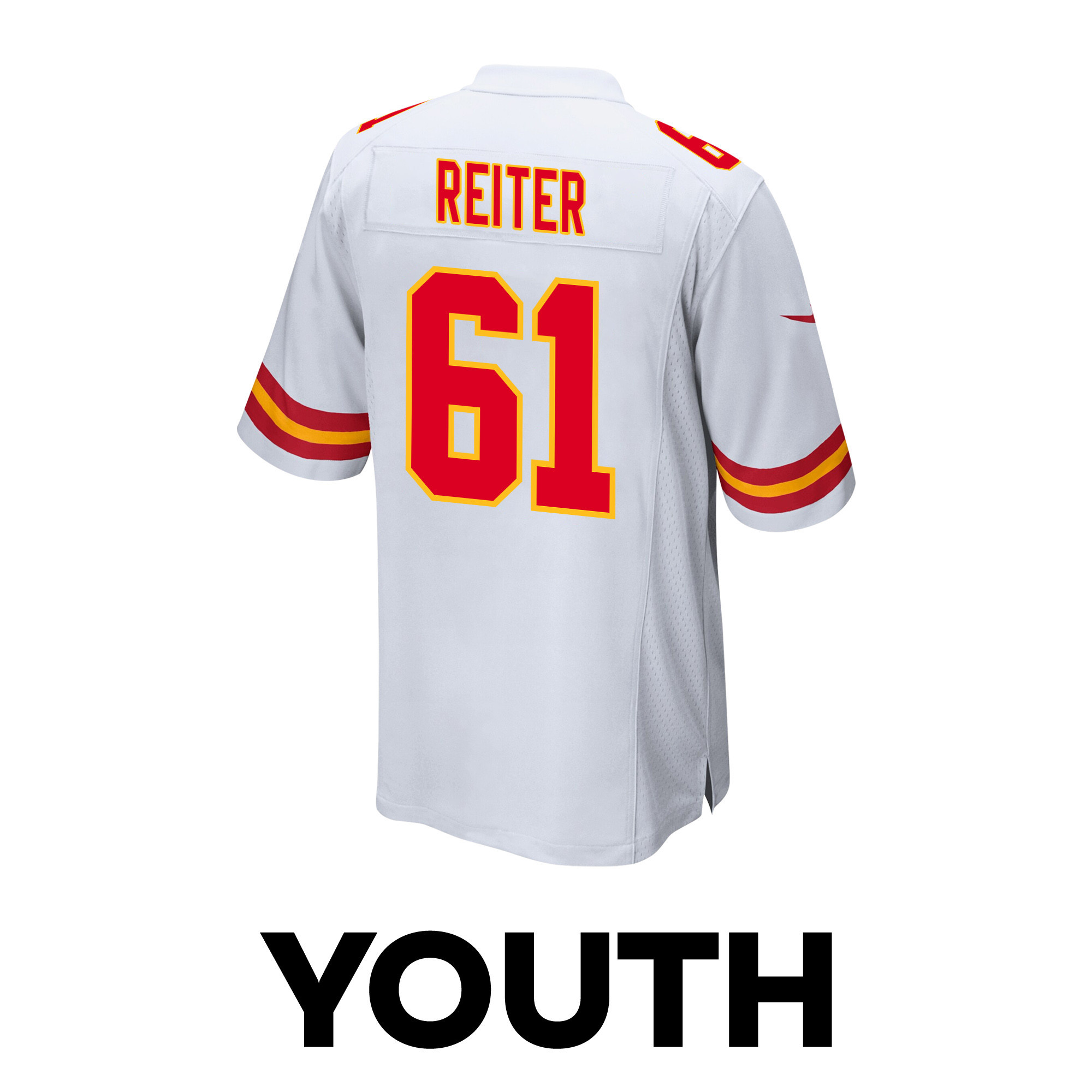 Austin Reiter 61 Kansas City Chiefs Super Bowl LVIII Champions 4X Game YOUTH Jersey - White