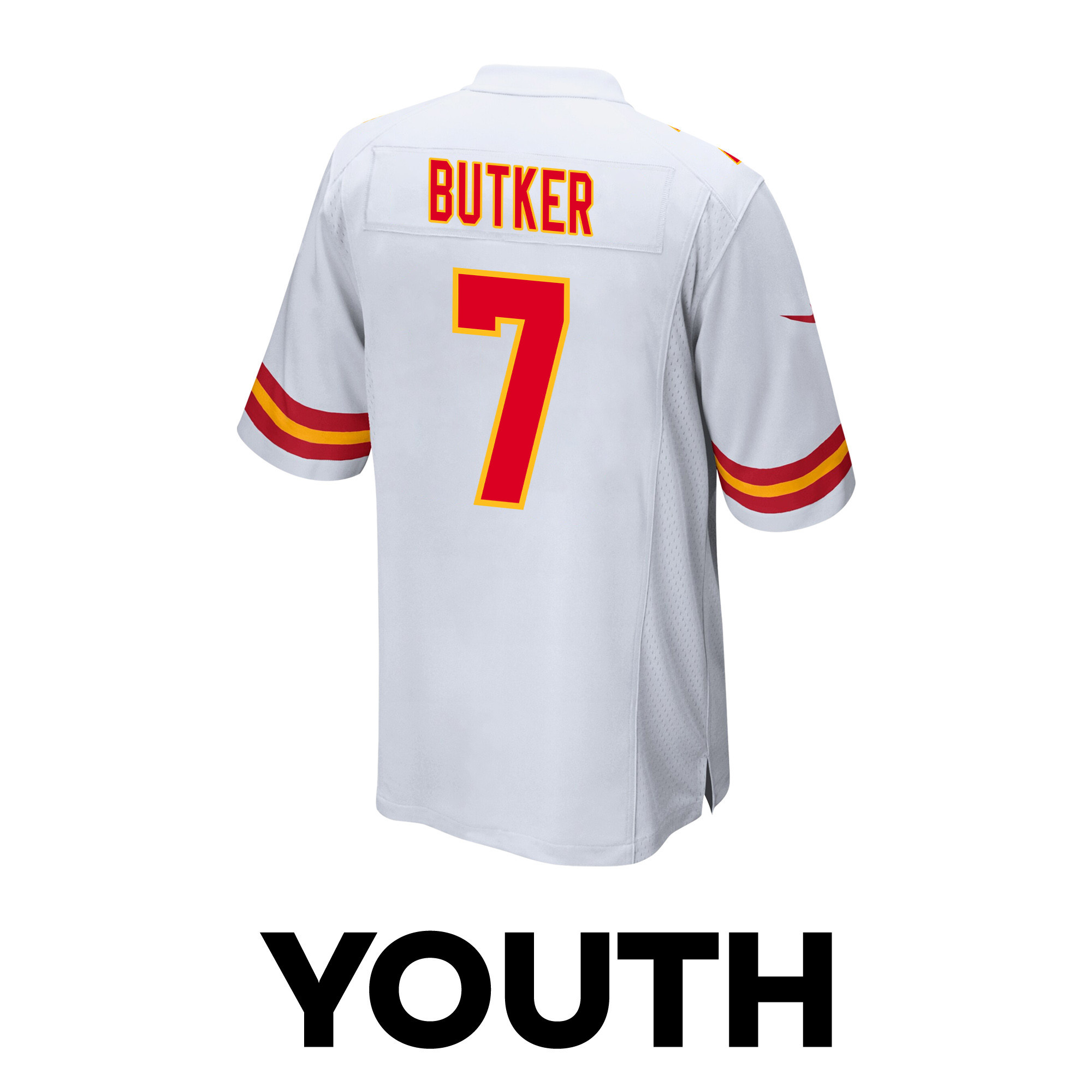 Harrison Butker 7 Kansas City Chiefs Super Bowl LVIII Champions 4X Game YOUTH Jersey - White