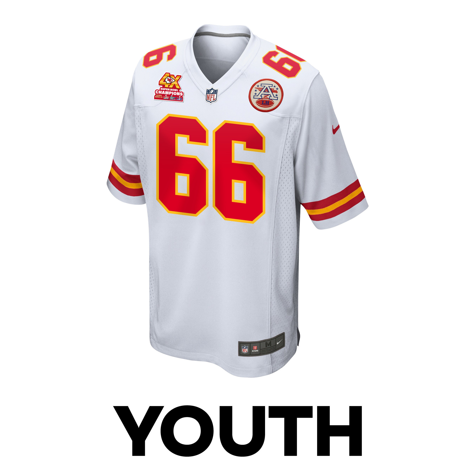Mike Caliendo 66 Kansas City Chiefs Super Bowl LVIII Champions 4X Game YOUTH Jersey - White