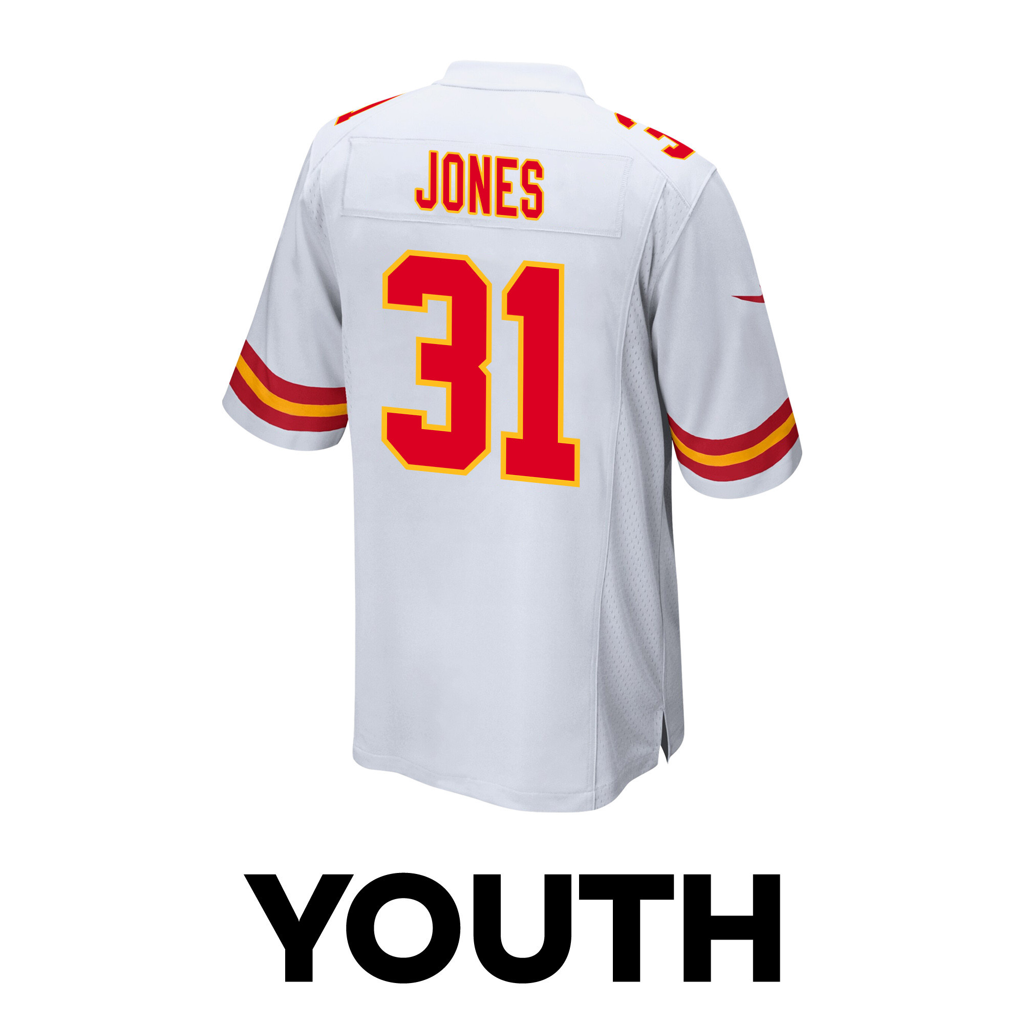 Nic Jones 31 Kansas City Chiefs Super Bowl LVIII Champions 4X Game YOUTH Jersey - White