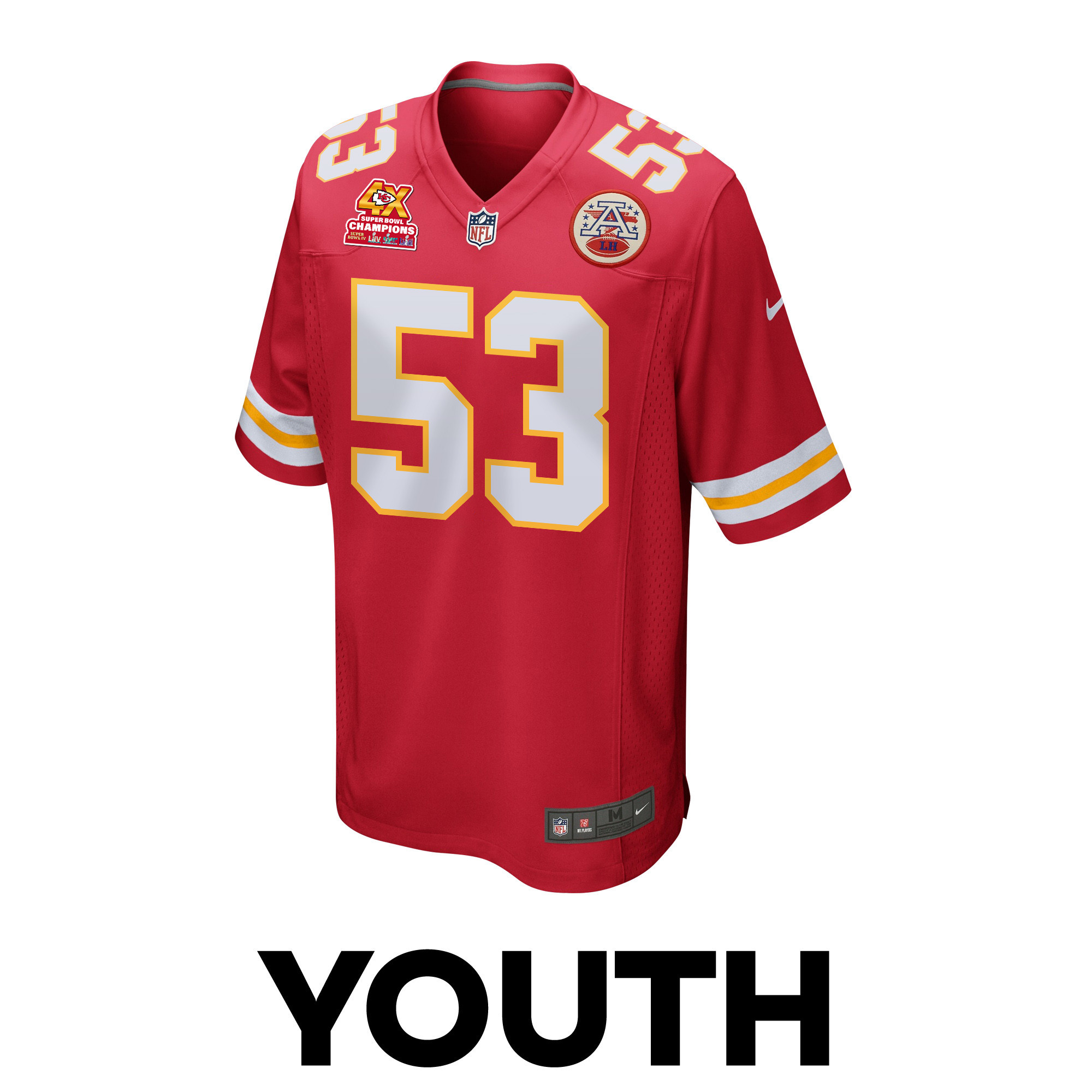BJ Thompson 53 Kansas City Chiefs Super Bowl LVIII Champions 4X Game YOUTH Jersey - Red