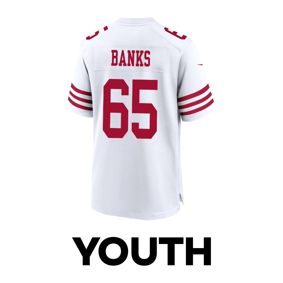Aaron Banks 65 San Francisco 49ers 2024 Divisional Patch Game YOUTH Jersey - White