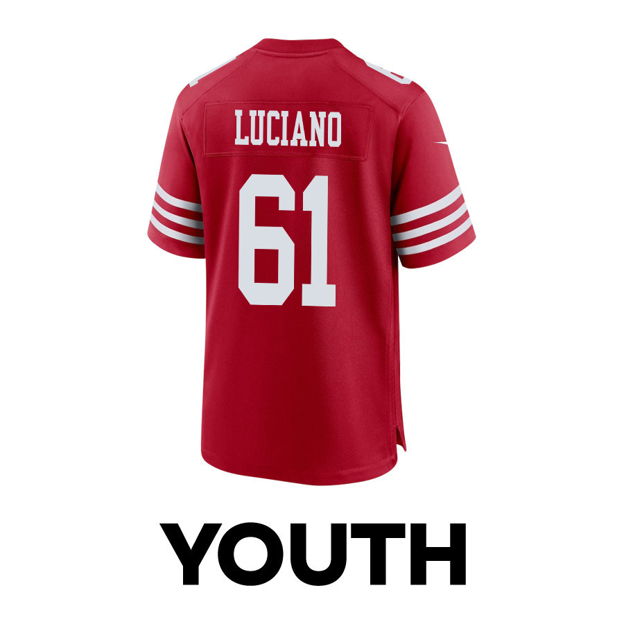 Corey Luciano 61 San Francisco 49ers 2024 Divisional Patch Game YOUTH Jersey - Scarlet