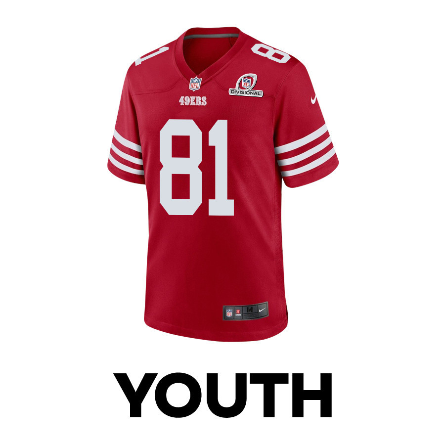 Cameron Latu 81 San Francisco 49ers 2024 Divisional Patch Game YOUTH Jersey - Scarlet