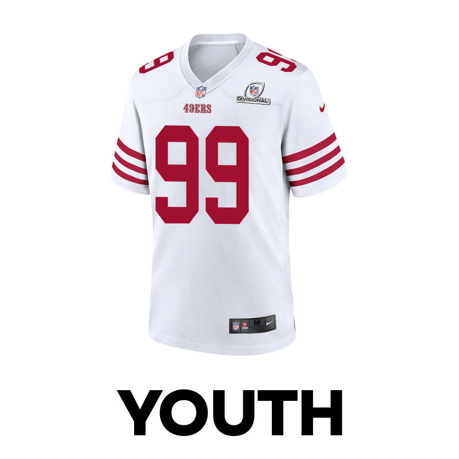 Javon Kinlaw 99 San Francisco 49ers 2024 Divisional Patch Game YOUTH Jersey - White