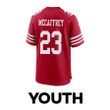 Christian McCaffrey 23 San Francisco 49ers 2024 Divisional Patch Game YOUTH Jersey - Scarlet
