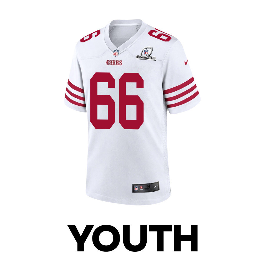 Jesse Davis 66 San Francisco 49ers 2024 Divisional Patch Game YOUTH Jersey - White