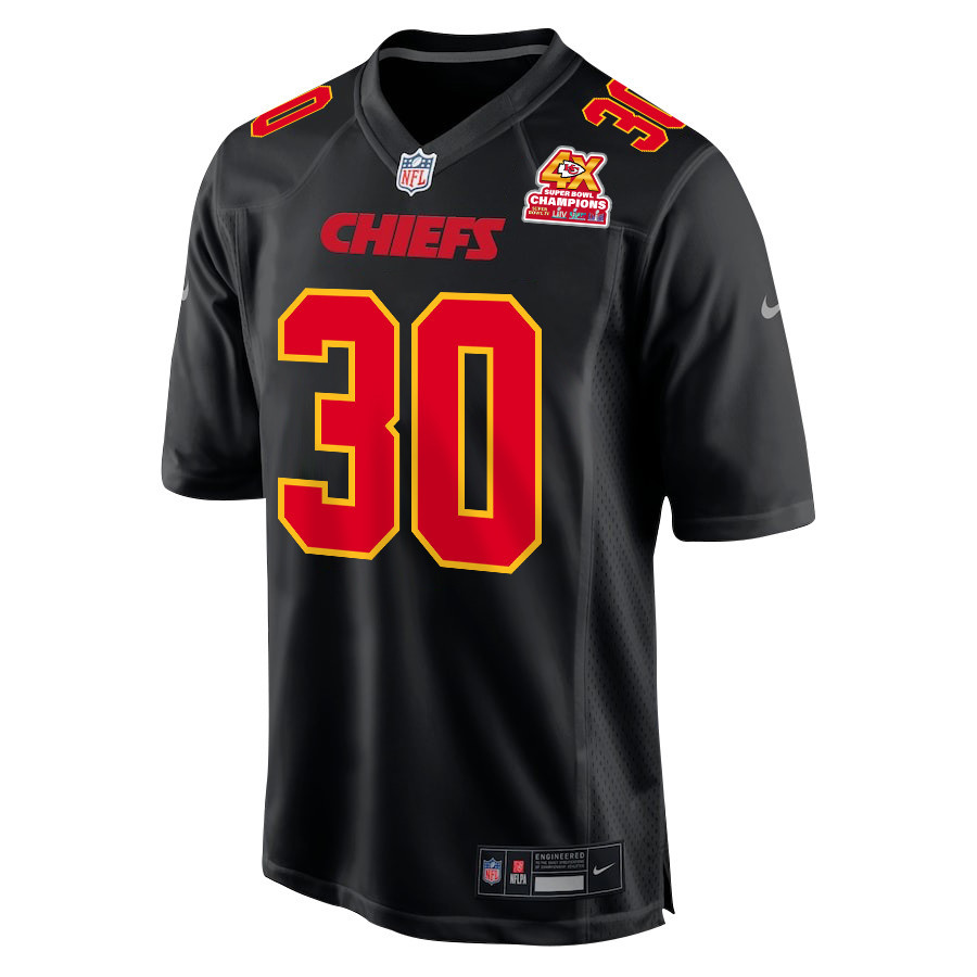 Keaontay Ingram 30 Kansas City Chiefs Super Bowl LVIII Champions 4X Fashion Game Men Jersey - Carbon Black